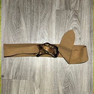 Super fun metallic belt buckle on suede like fabric